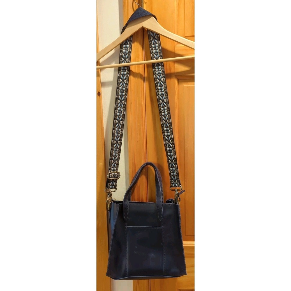 Portland Leather Goods Blue Satchel Bag Top Handle Crossbody Adjustable Strap